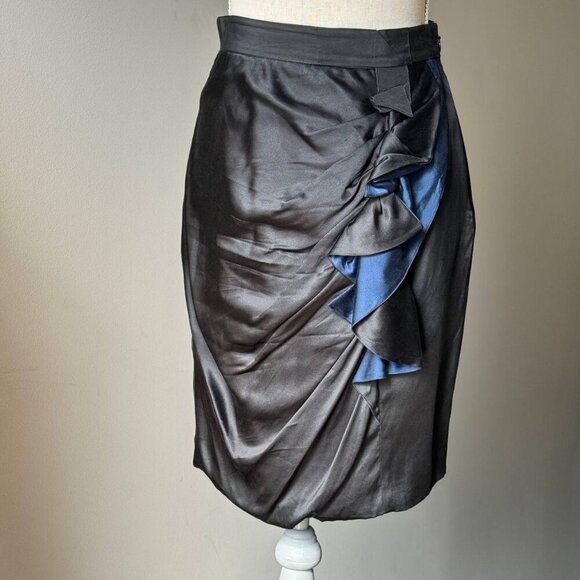 ELIE TAHARI Stretch Silk Black Ruffle Skirt - Size 6 - Picture 7 of 7